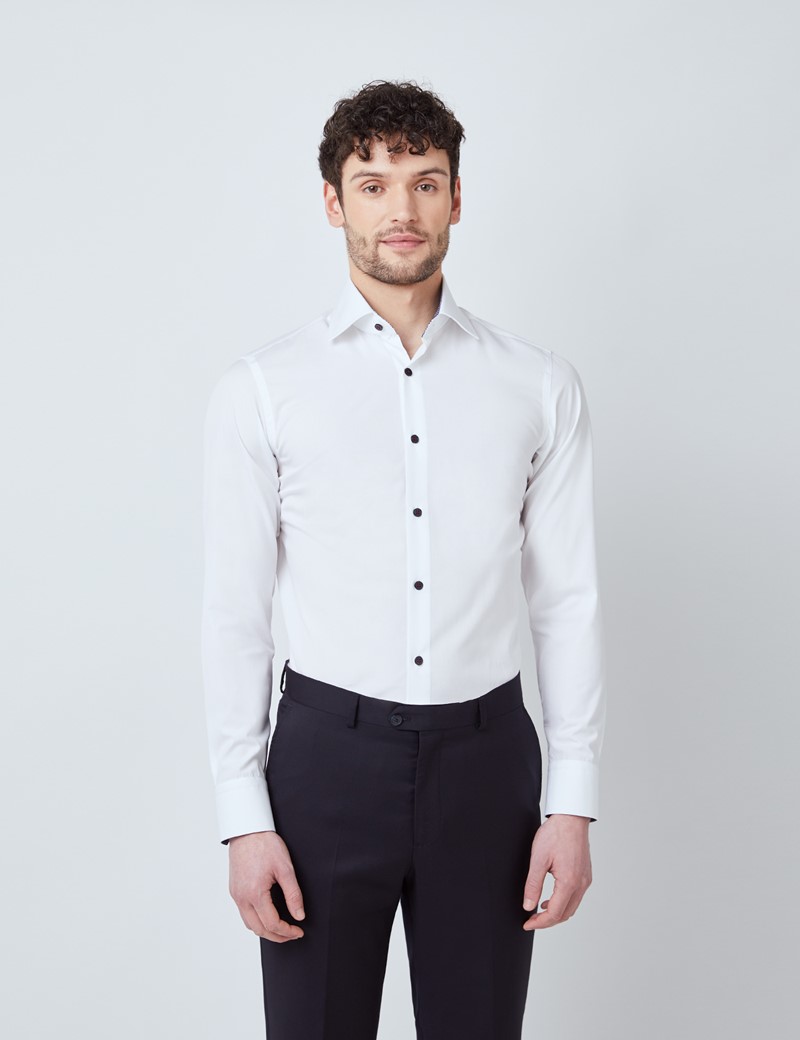 Men’s Curtis White Relaxed Slim Fit Shirt With Contrast Details - Low Collar