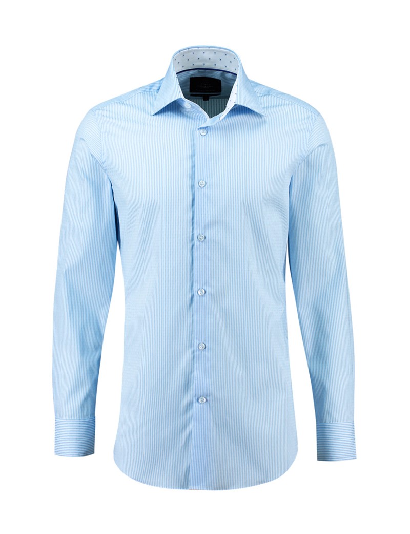Men’s Curtis Blue and White Stripe Slim Fit Shirt with Contrast Detail ...