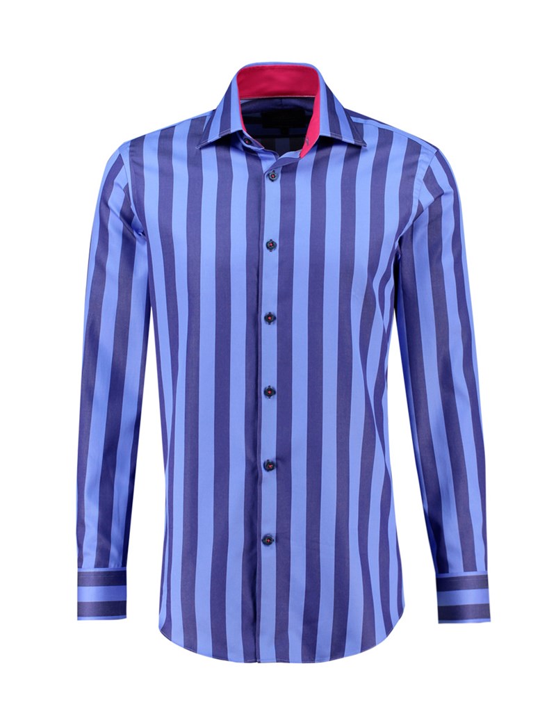 Men’s Curtis Dark Blue Stripe Slim Fit Smart Casual Shirt – One Button ...