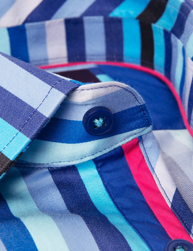 Men's Curtis Blue & Purple Bold Stripe Slim Fit Shirt Single Cuff