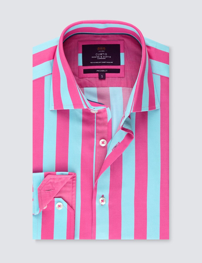 Men’s Curtis Turquoise & Fuchsia Bold Stripe Slim Fit Shirt - Single ...