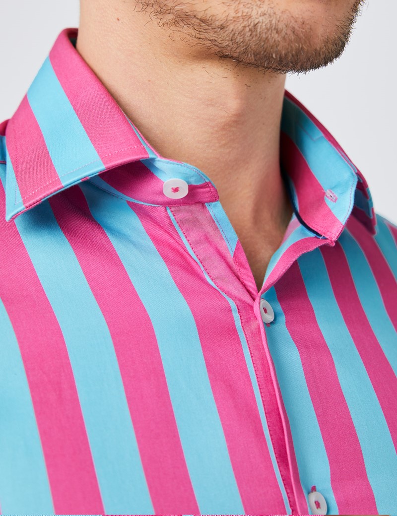Men’s Curtis Turquoise & Fuchsia Bold Stripe Slim Fit Shirt - Single ...