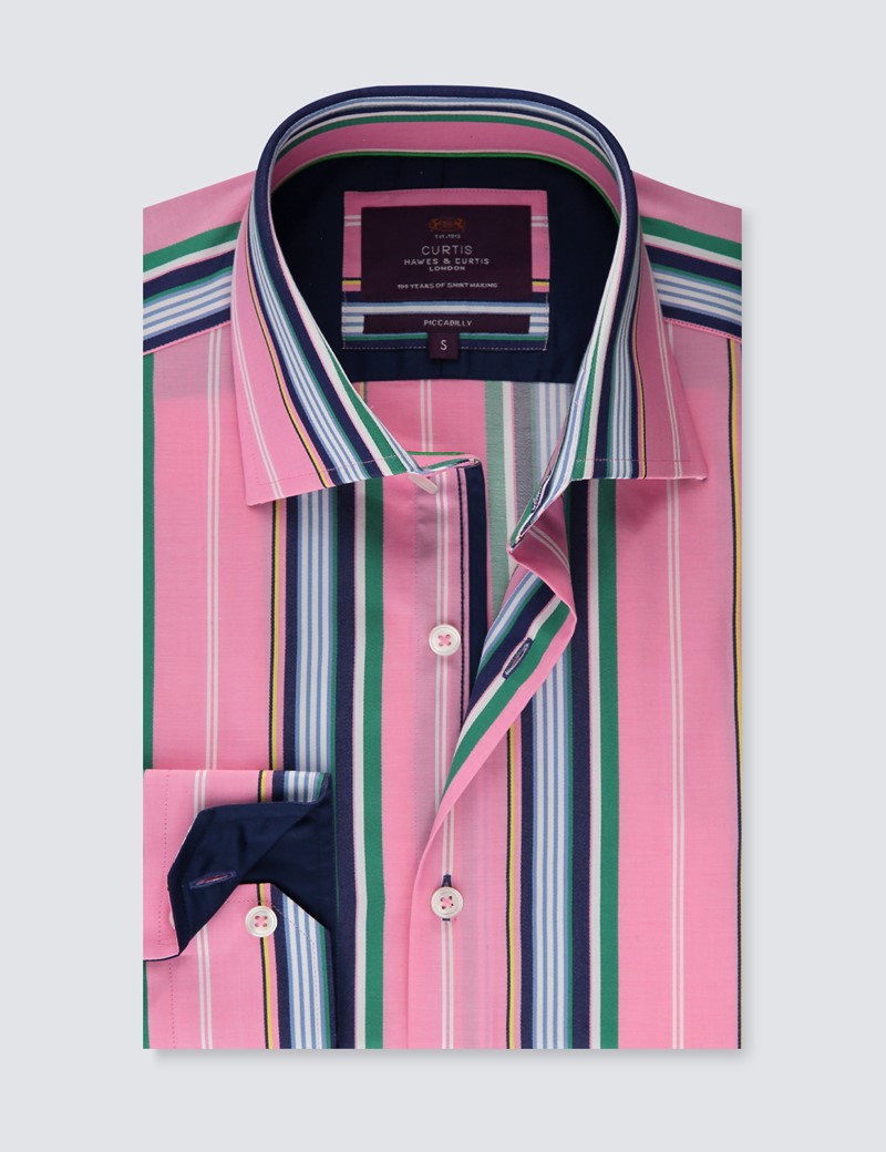 Stripe Slim Fit Shirt with Single Cuff in Pink & Blue | Hawes & Curtis | UK