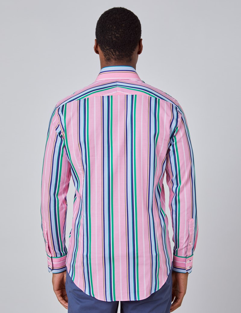 Stripe Slim Fit Shirt with Single Cuff in Pink & Blue | Hawes & Curtis | UK