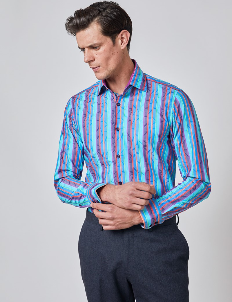 Easy Iron Cotton Jacquard Multi Stripes Men's Slim Fit Shirt with ...