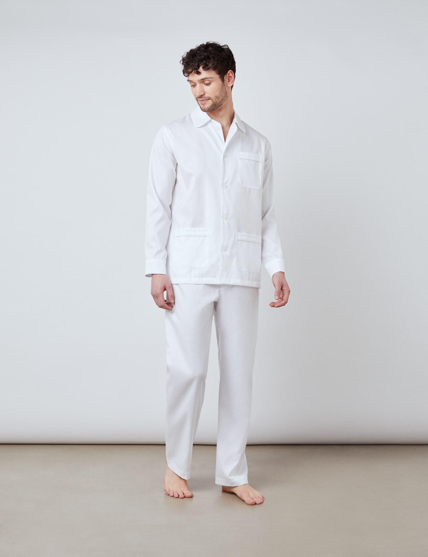 Cotton Herringbone Men’s Pyjamas In White | Hawes & Curtis