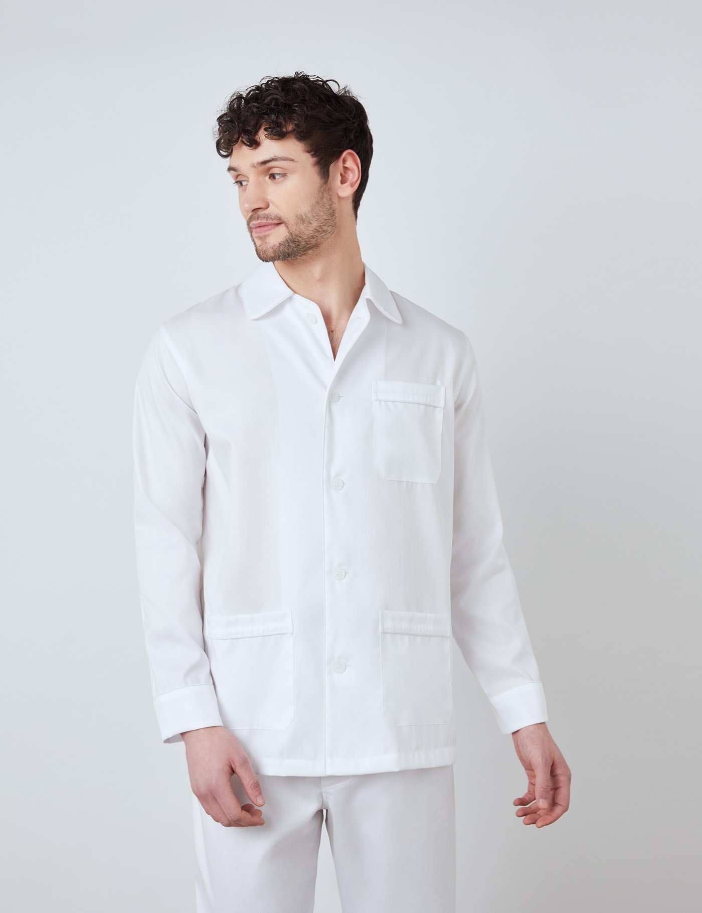 Cotton Herringbone Men’s Pyjamas In White | Hawes & Curtis