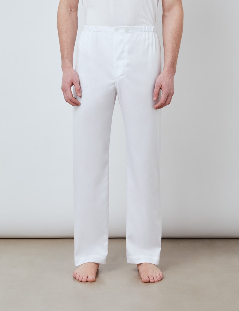 Herren Pyjama Schlafanzug – Baumwolle – weiß Fischgrat