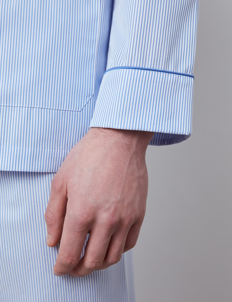Men’s Blue & White Bi-Colour Stripe Cotton Pyjamas