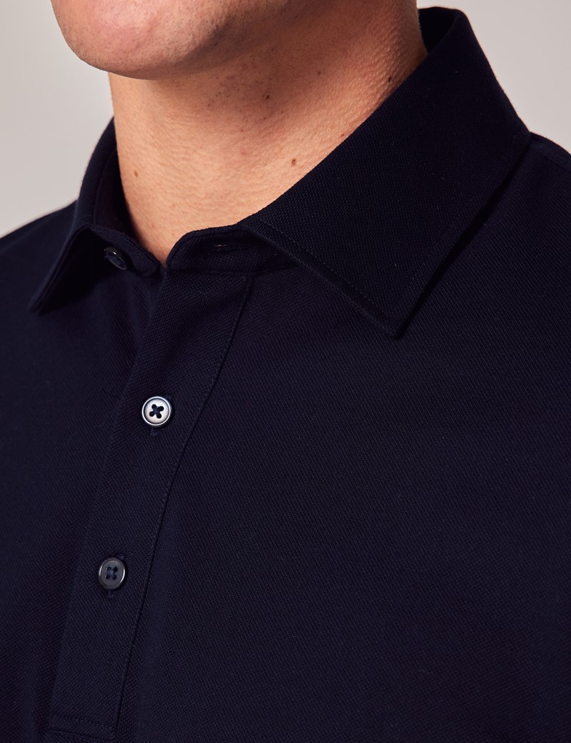 Navy Pique Slim Polo Shirt - Short Sleeve | Hawes and Curtis