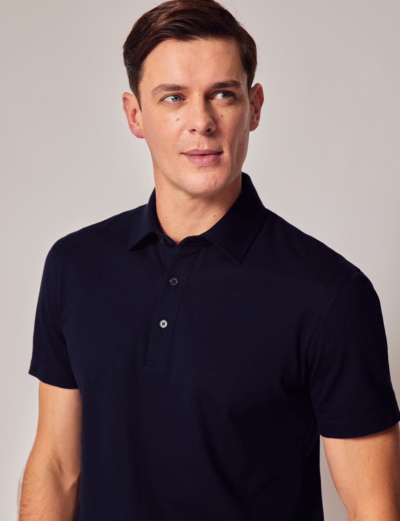 Navy Pique Slim Polo Shirt - Short Sleeve | Hawes and Curtis