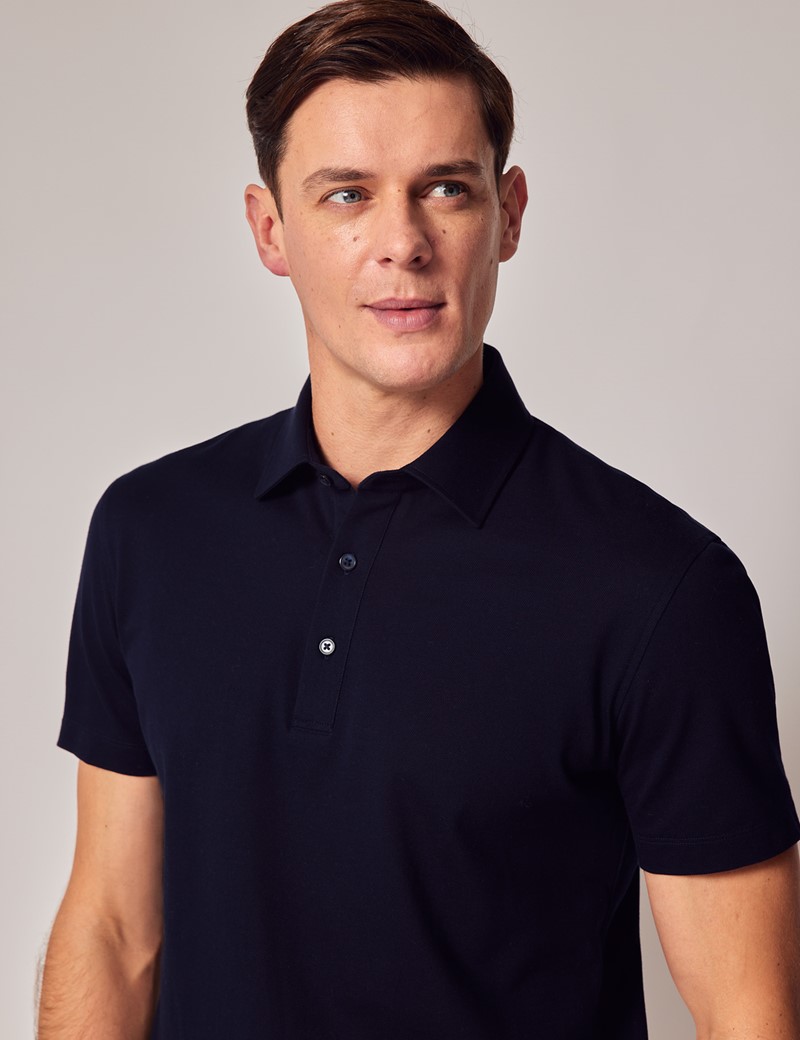 Navy Tapered Fit Polo Short Sleeve Shirt - Tapered Polo Shirts
