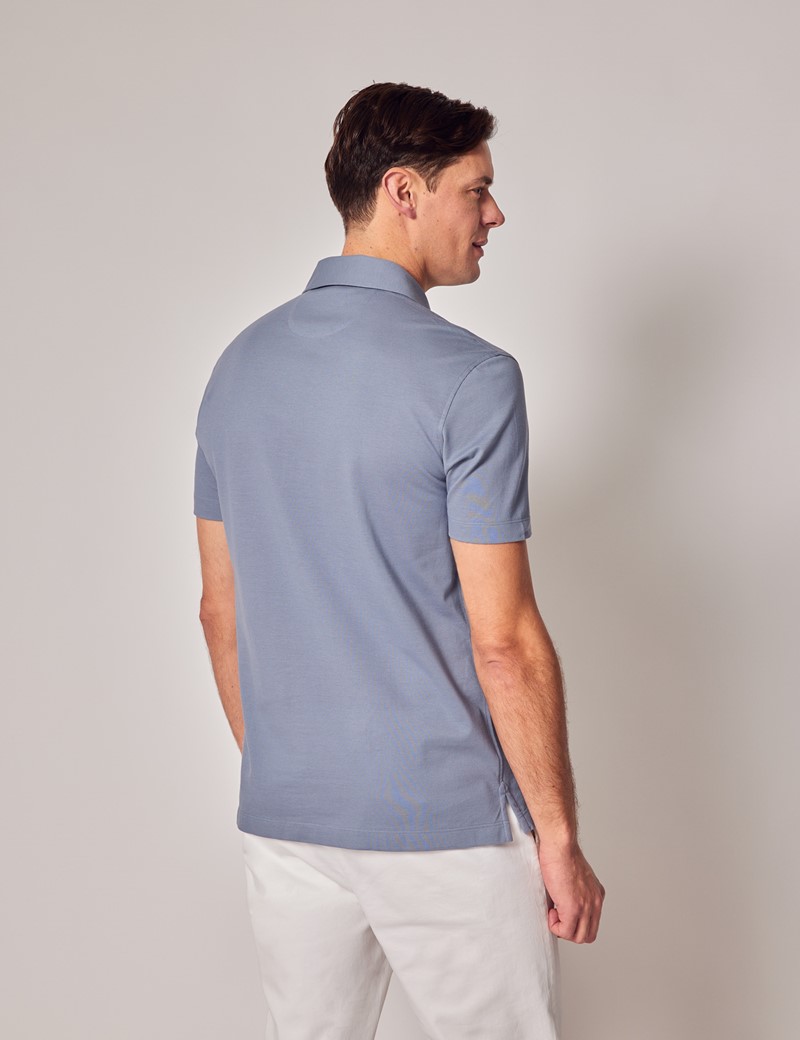 Ocean Blue Pique Slim Polo Shirt - Short Sleeve | Hawes and Curtis