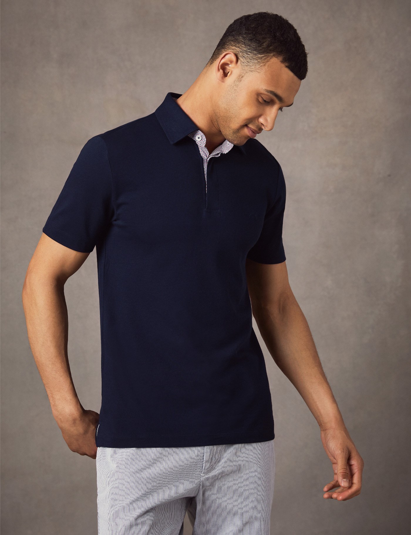 Men's Navy Mercerised Pique Cotton Polo Shirt - Short Sleeve | Hawes ...