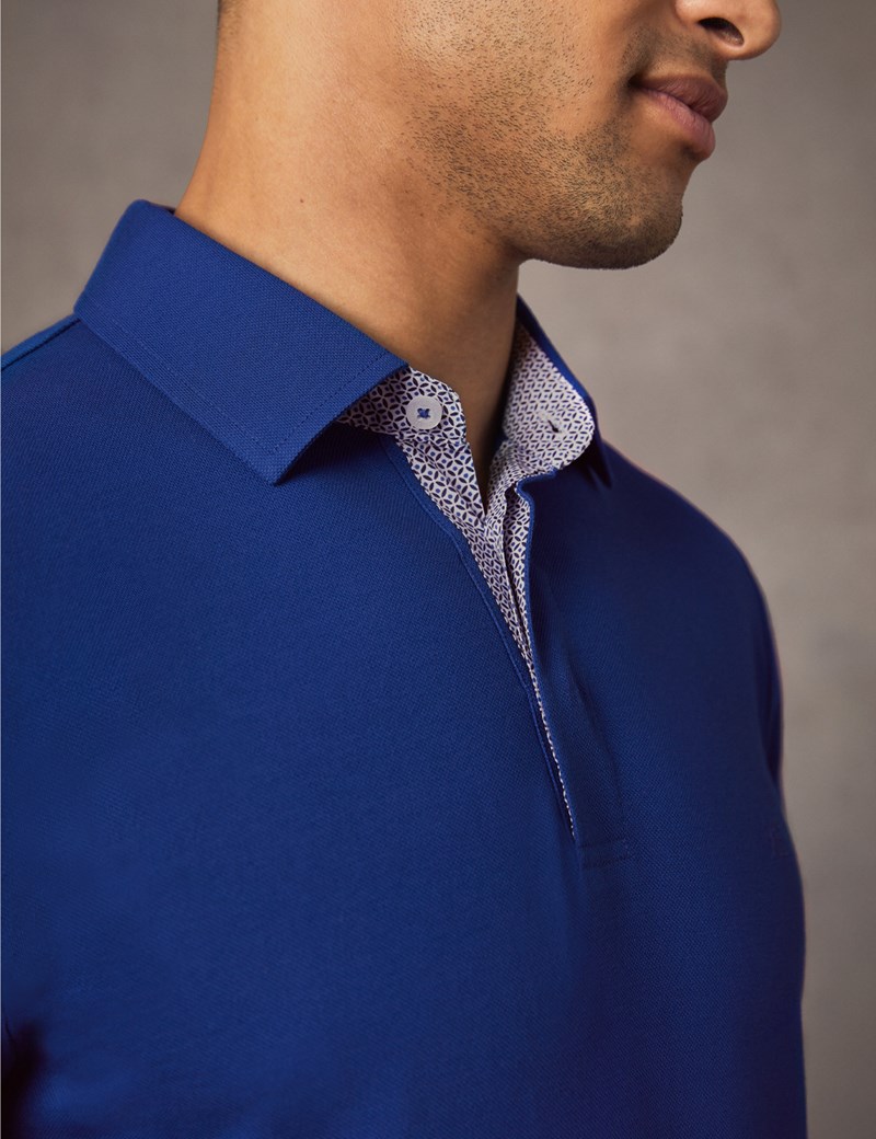 Men's Dark Blue Mercerised Pique Cotton Polo Shirt - Short Sleeve