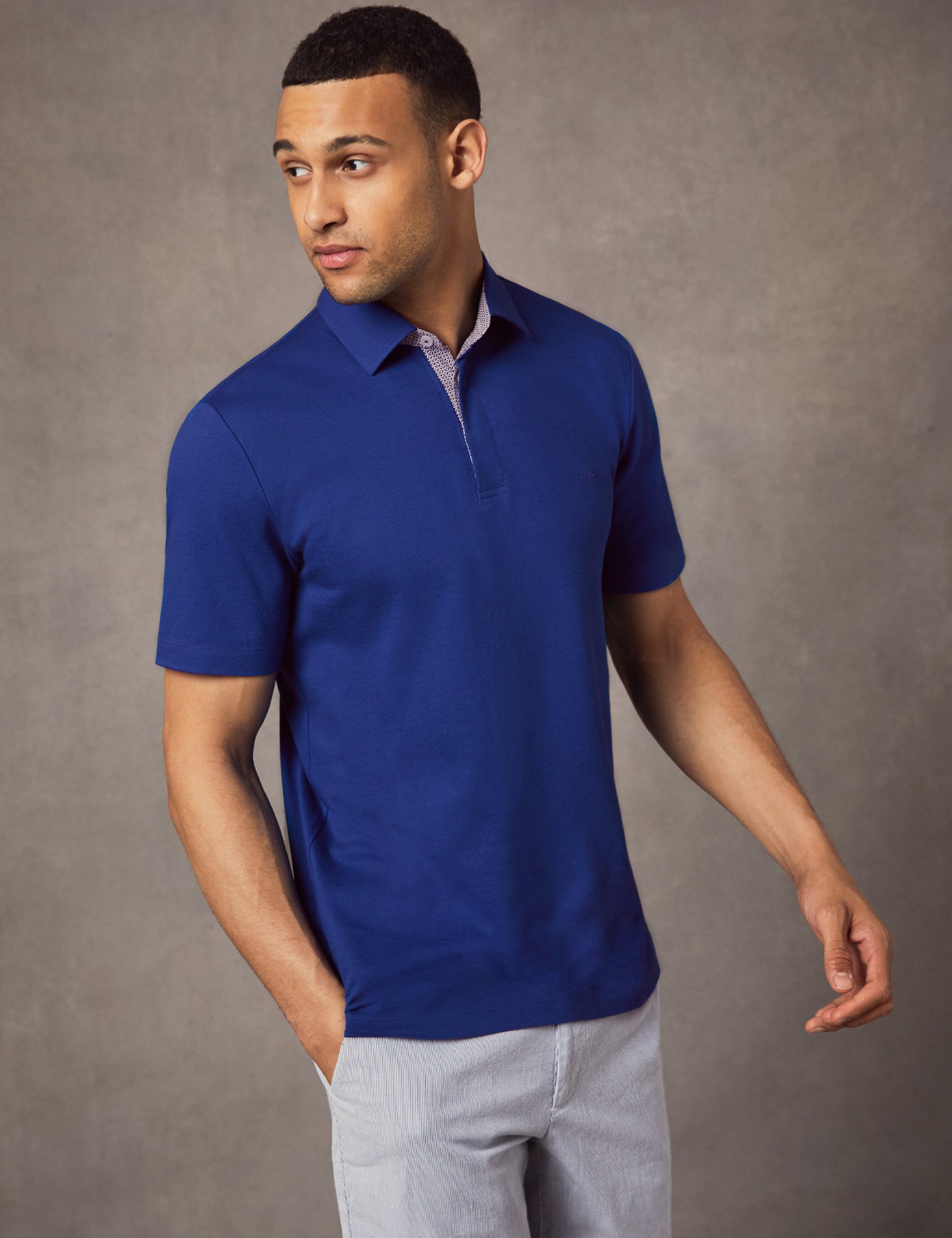 Men's Dark Blue Mercerised Pique Cotton Polo Shirt - Short Sleeve ...