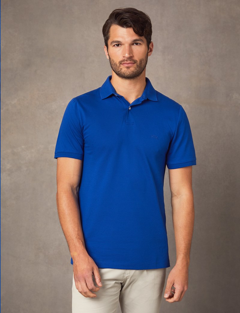 Download Men's Dark Blue Mercerised Pique Cotton Polo Shirt With ...