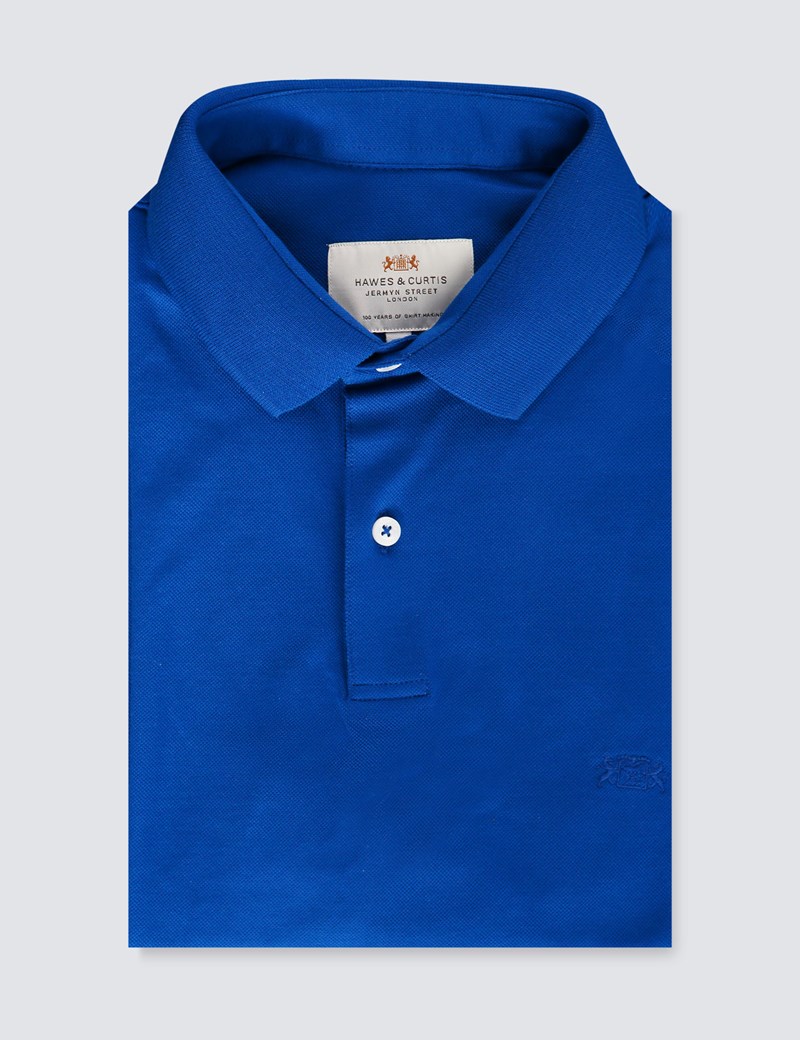 Men's Dark Blue Mercerised Pique Cotton Polo Shirt With Ribbed Collar ...
