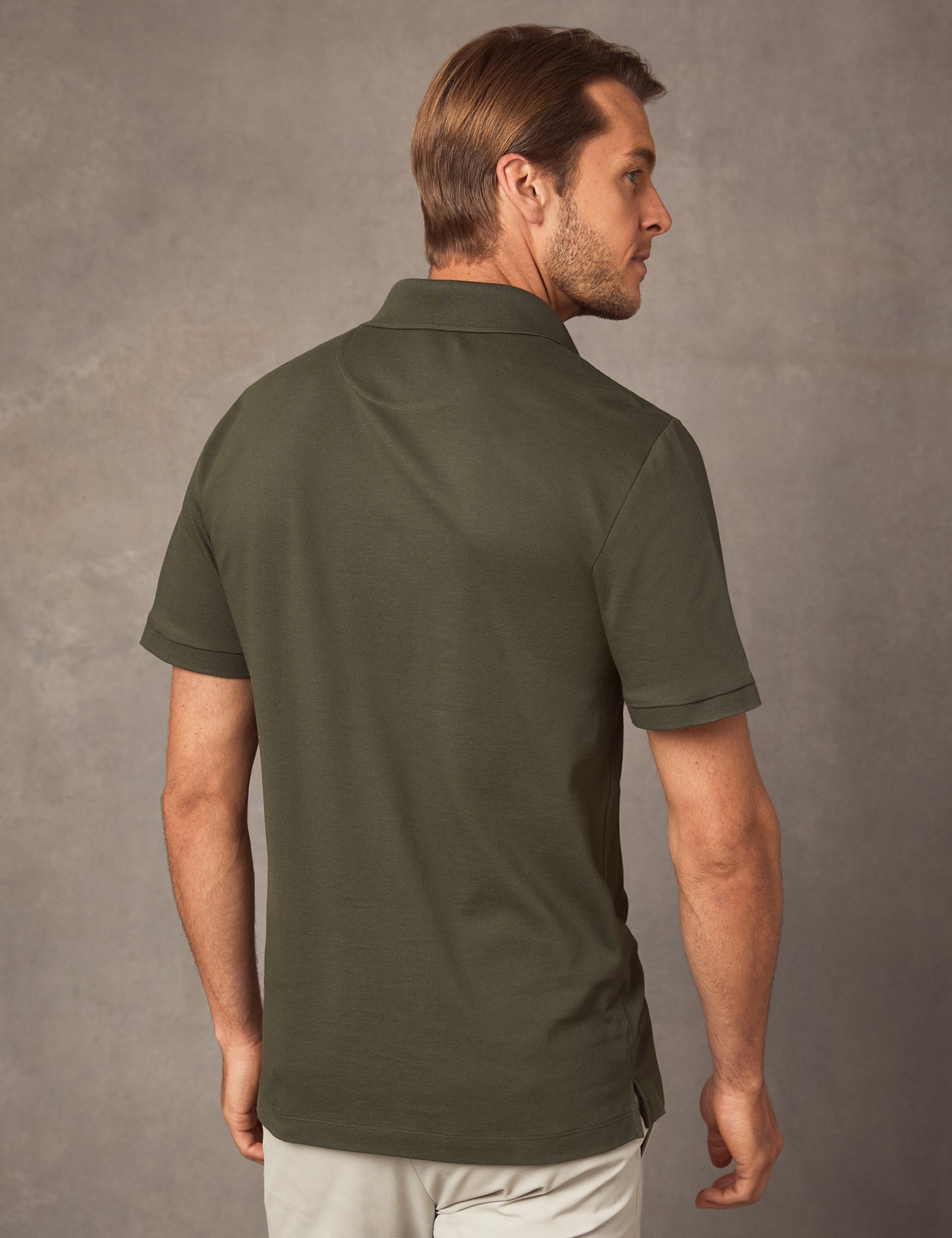 Download Men's Olive Mercerised Pique Cotton Polo Shirt With Ribbed ...