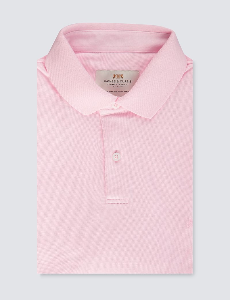 Men's Light Pink Mercerised Pique Cotton Polo Shirt With Ribbed Collar ...