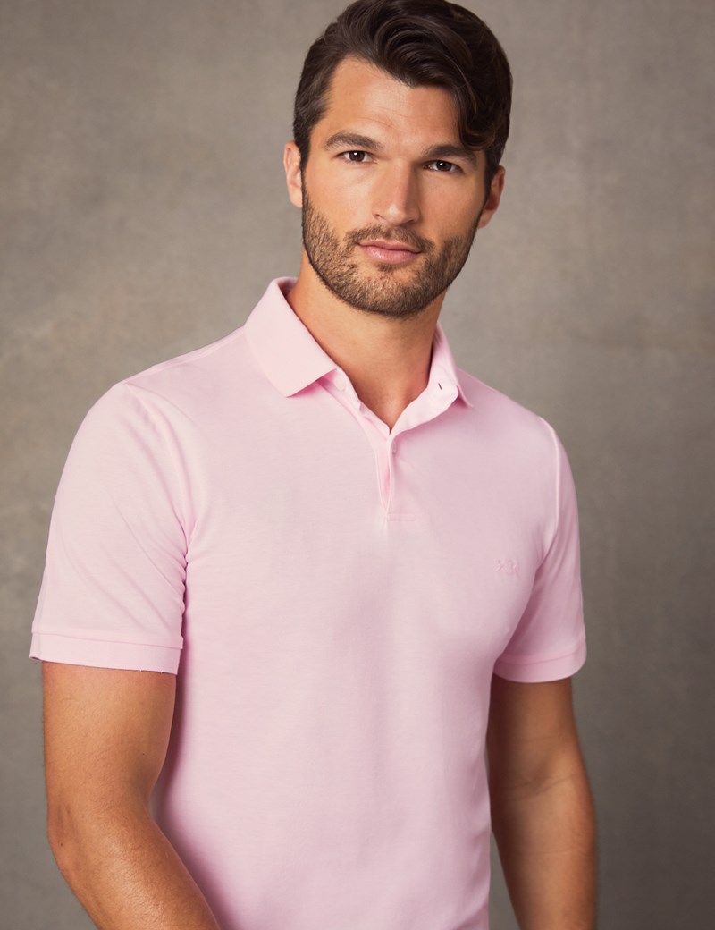 Download Men's Light Pink Mercerised Pique Cotton Polo Shirt With ...