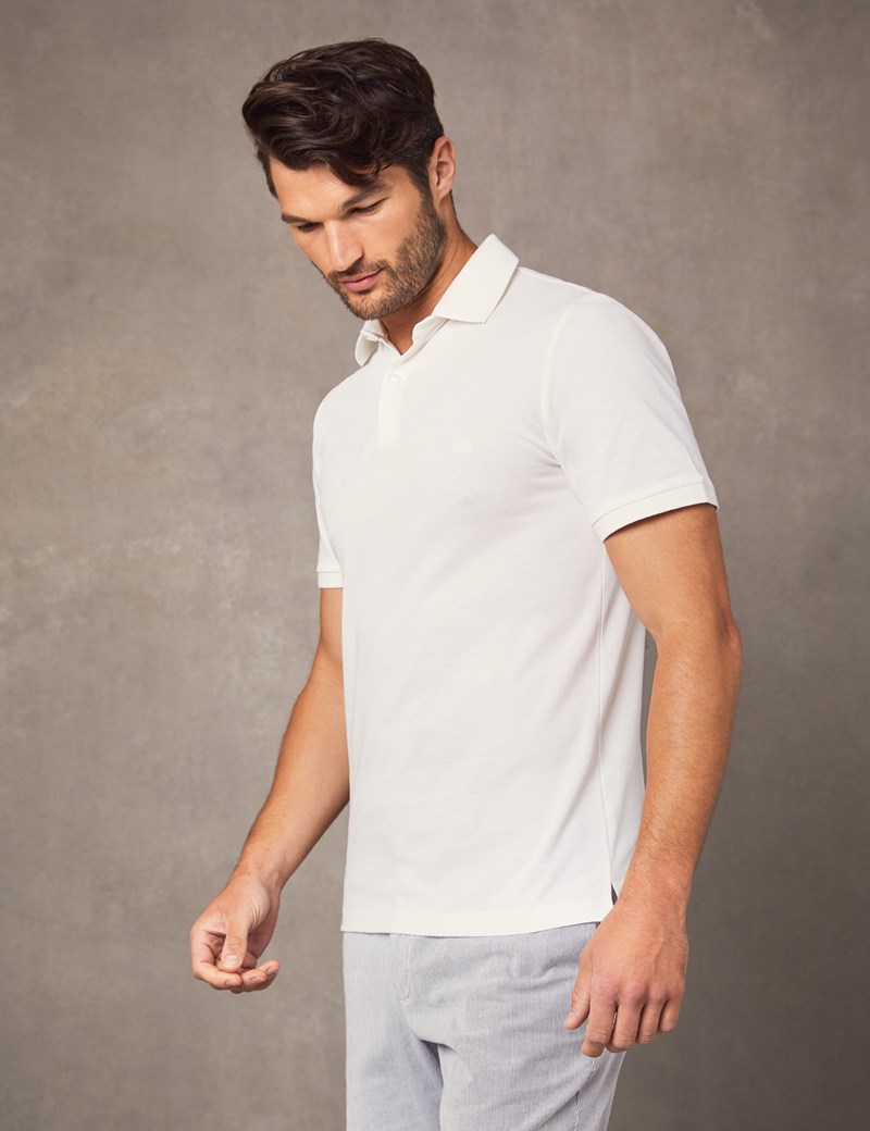 Men's White Regular Fit Polo Shirt With Ribbed Collar - Short Sleeve ...