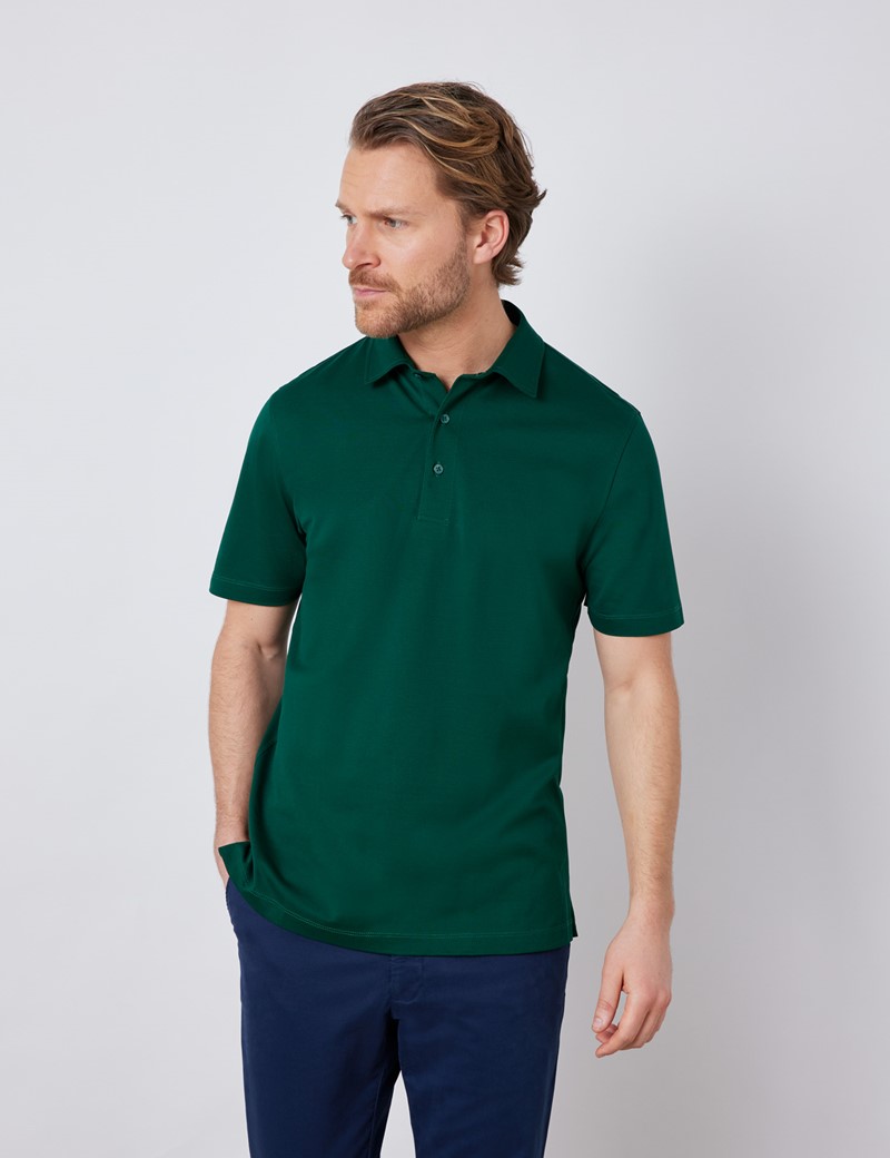 Green Mercerised Egyptian Cotton Pique Short Sleeve Polo Shirt