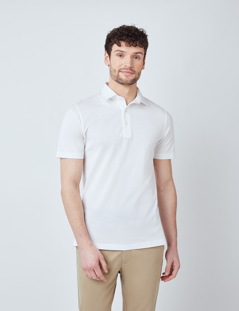 White Mercerised Egyptian Cotton Pique Short Sleeve Polo Shirt