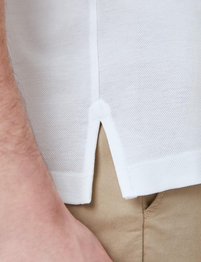 White Mercerised Egyptian Cotton Pique Short Sleeve Polo Shirt