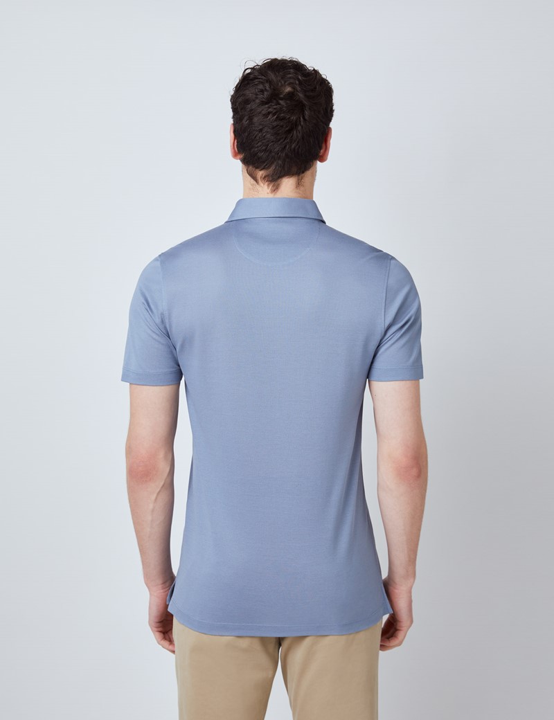 Ocean Blue Mercerised Egyptian Cotton Pique Short Sleeve Polo Shirt