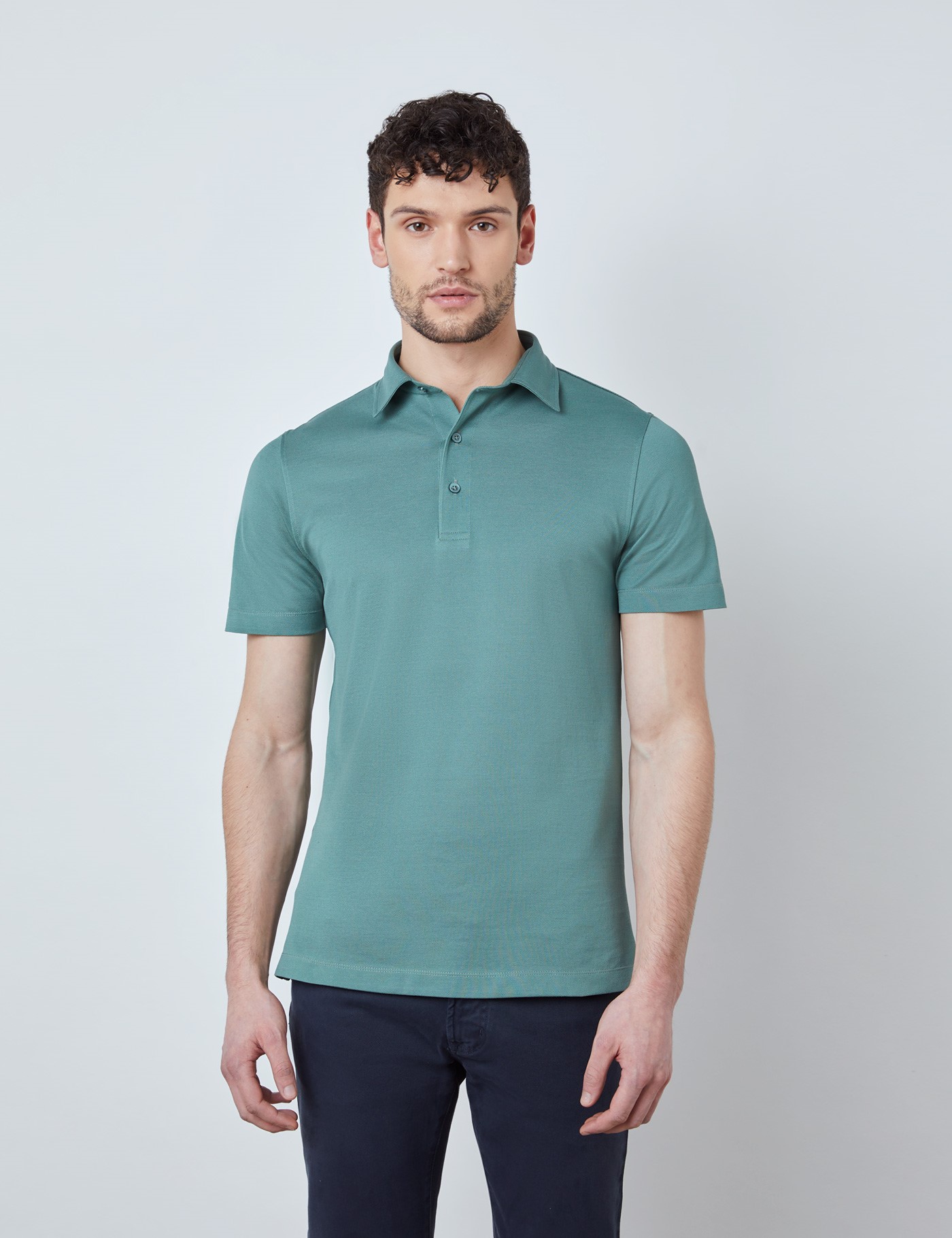 Mercerised Egyptian Cotton Pique Short Sleeve Polo Shirt in Sea Green ...