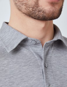 Grey Mercerised Egyptian Cotton Pique Long Sleeve Polo Shirt