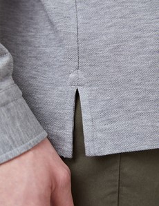 Grey Mercerised Egyptian Cotton Pique Long Sleeve Polo Shirt