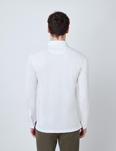 White Mercerised Egyptian Cotton Pique Long Sleeve Polo Shirt