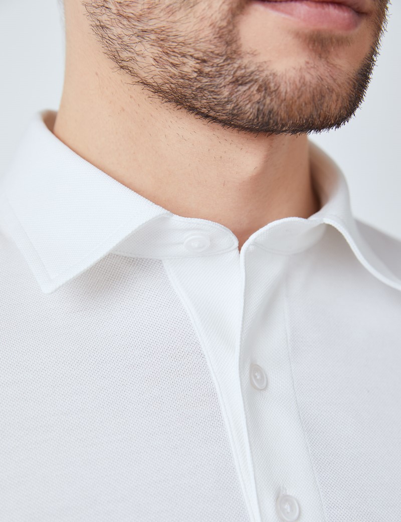 White Mercerised Egyptian Cotton Pique Long Sleeve Polo Shirt