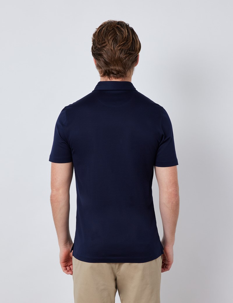 Navy Mercerised Egyptian Cotton Single Jersey Short Sleeve Polo Shirt