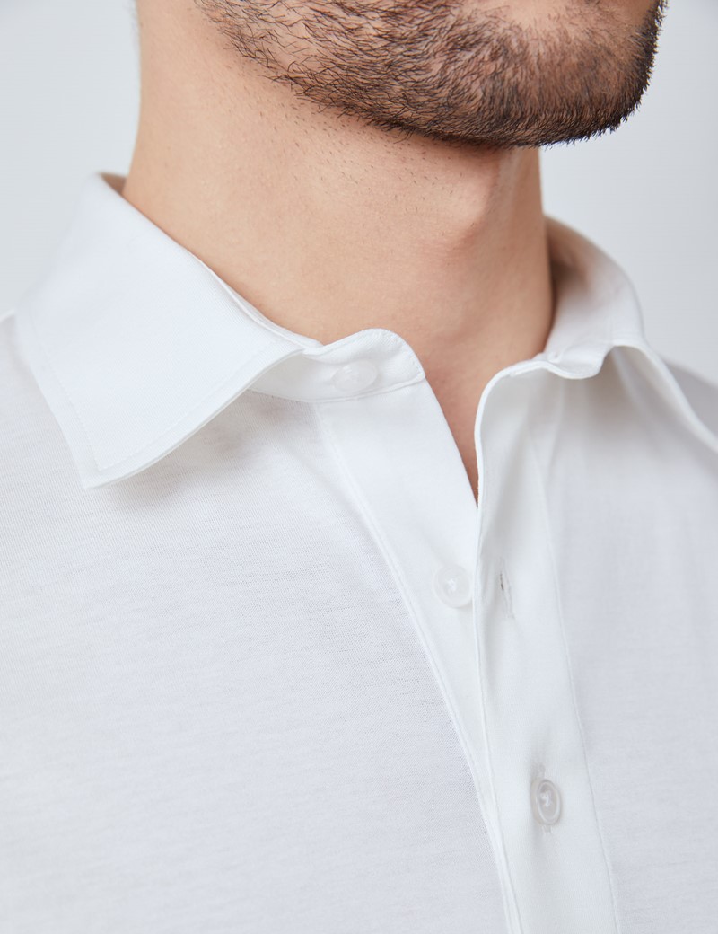 White Mercerised Egyptian Cotton Single Jersey Short Sleeve Polo Shirt