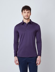 Blackberry Mercerized Egyptian Cotton Single Jersey Long Sleeve Polo Shirt