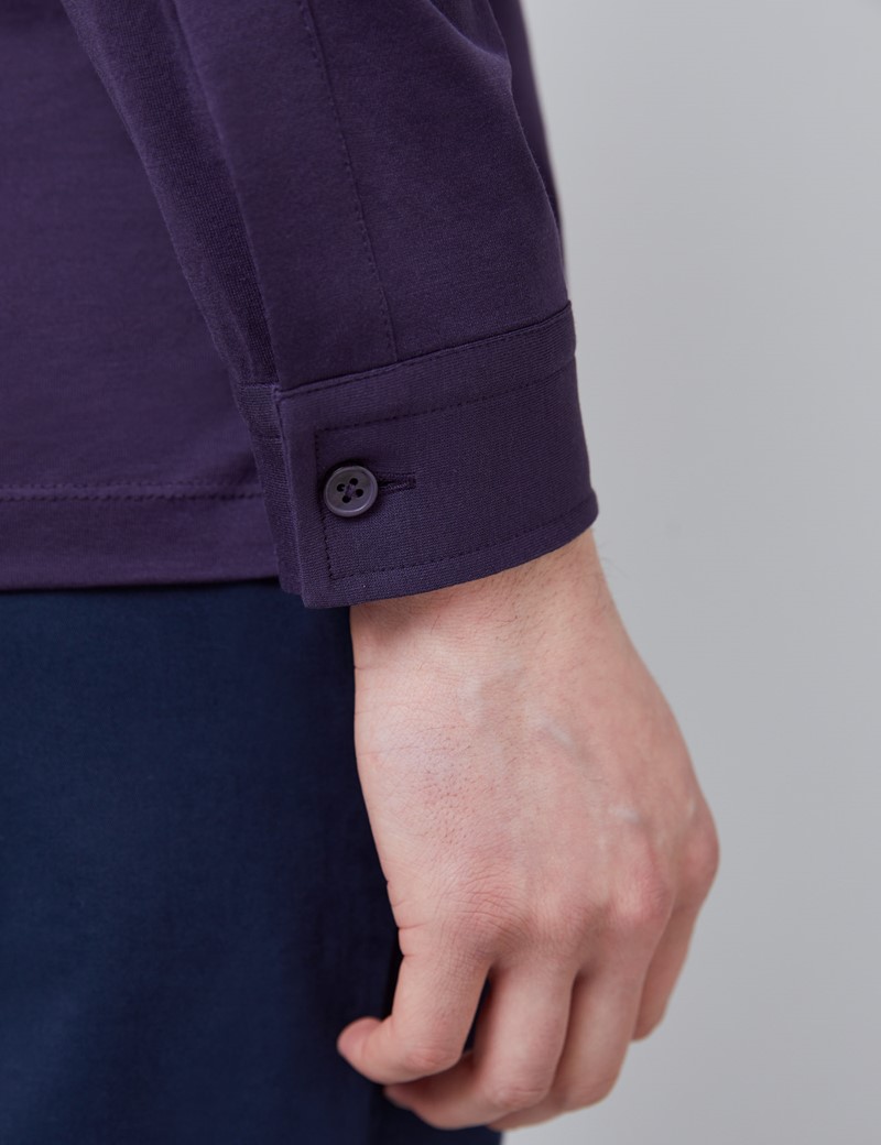 Blackberry Mercerized Egyptian Cotton Single Jersey Long Sleeve Polo Shirt