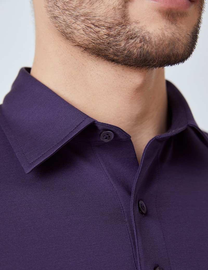 Blackberry Mercerised Egyptian Cotton Single Jersey Long Sleeve Polo Shirt