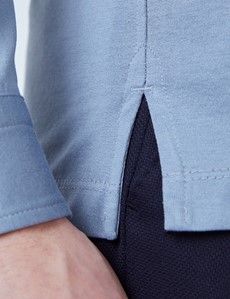 Ocean Blue Mercerised Egyptian Cotton Single Jersey Long Sleeve Polo Shirt
