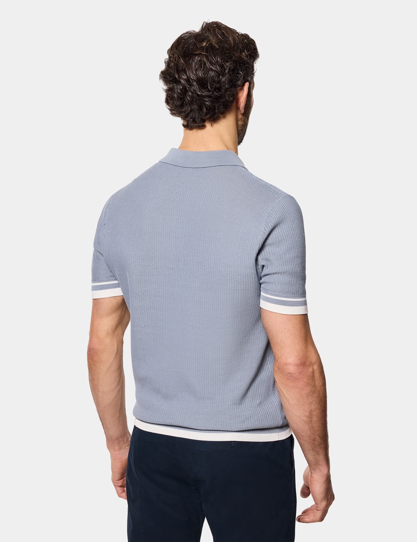 Hawes & Curtis Blue Premium Tipped Textured Knit Polo Shirt Size: XXL image 4