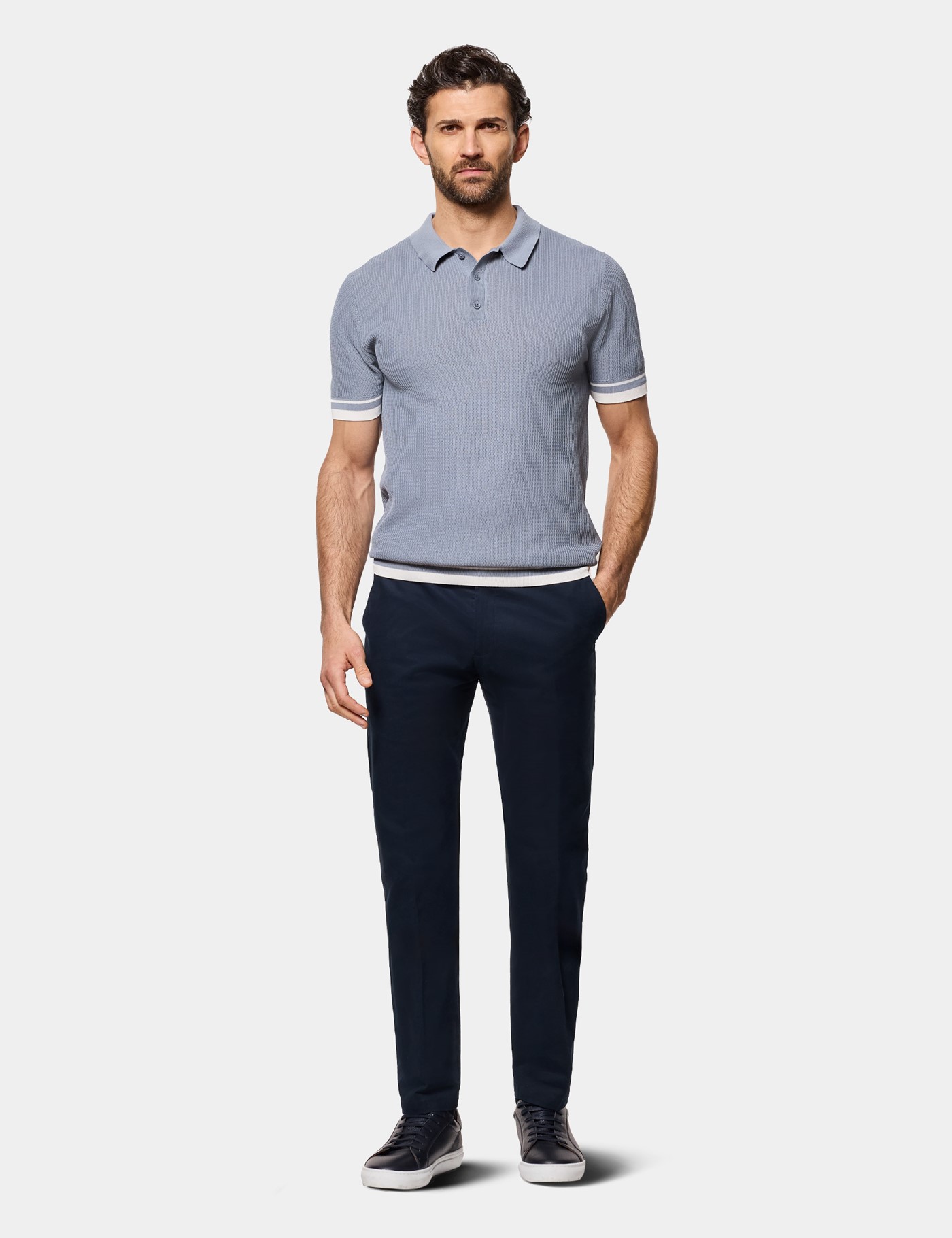 Hawes & Curtis Blue Premium Tipped Textured Knit Polo Shirt Size: XXL image 2