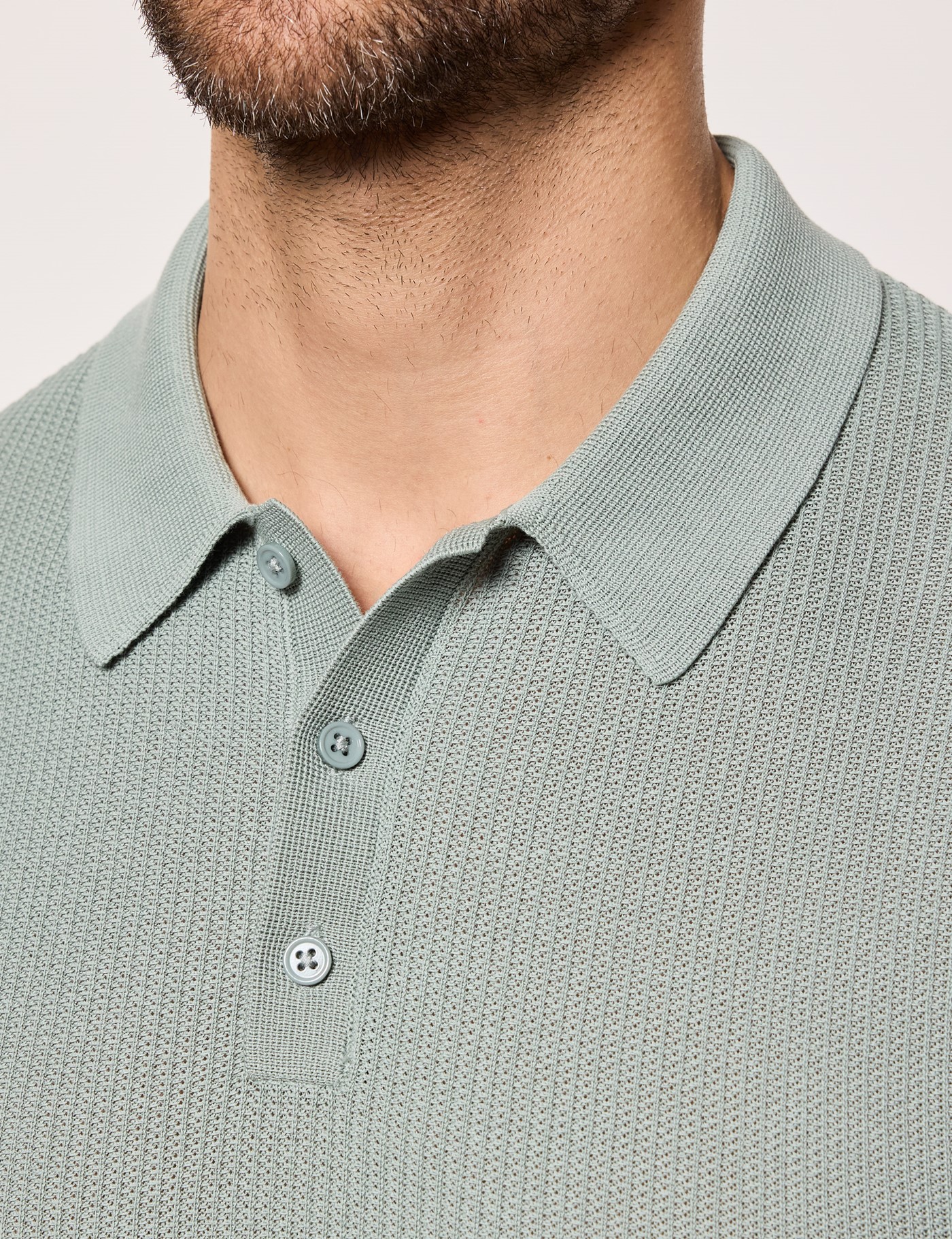 Hawes & Curtis Sage Green Premium Tipped Textured Knit Polo Shirt Size: Medium image 3