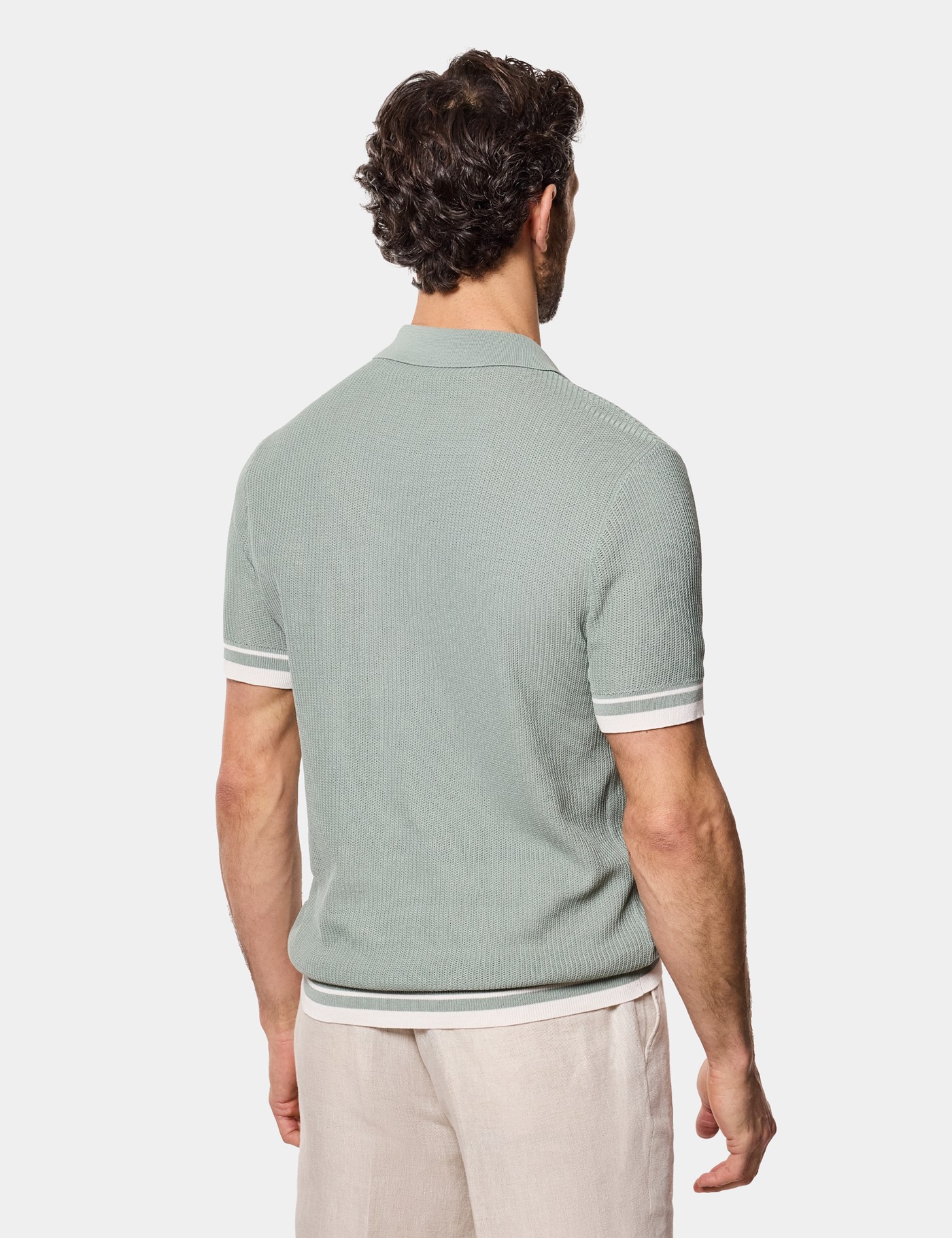 Hawes & Curtis Sage Green Premium Tipped Textured Knit Polo Shirt Size: Medium image 4