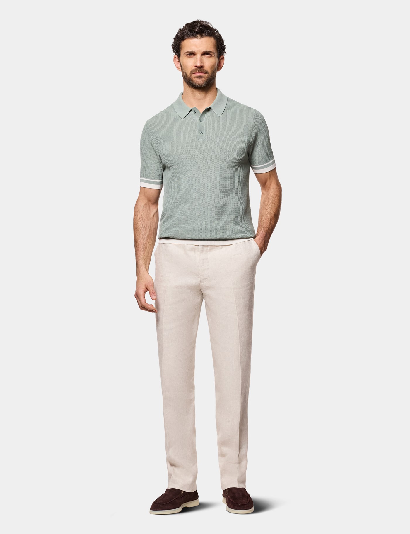 Hawes & Curtis Sage Green Premium Tipped Textured Knit Polo Shirt Size: Medium image 2