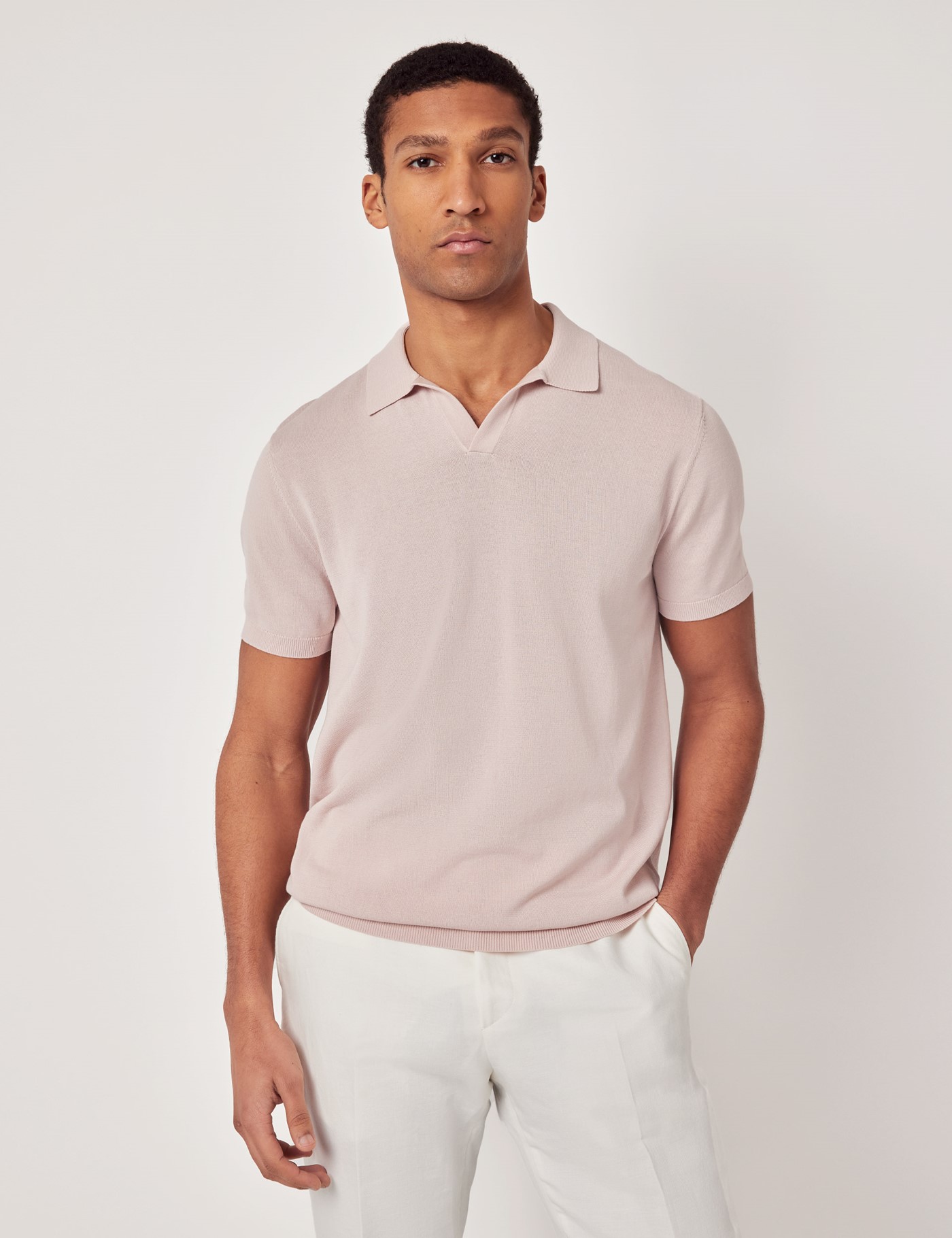 & Slim Fit Dusky Open Collar Knitted Polo Shirt