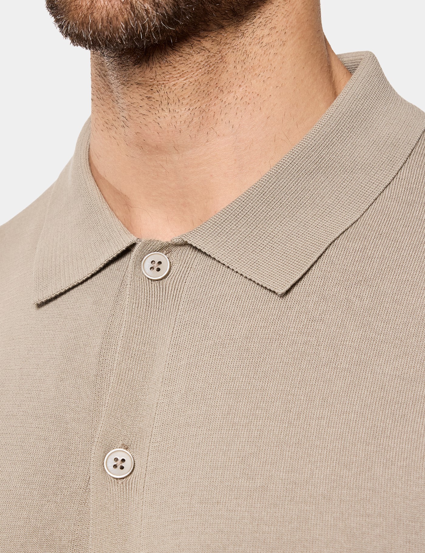 Hawes & Curtis Taupe Premium Button Through Knitted Polo Shirt Size: Large image 3