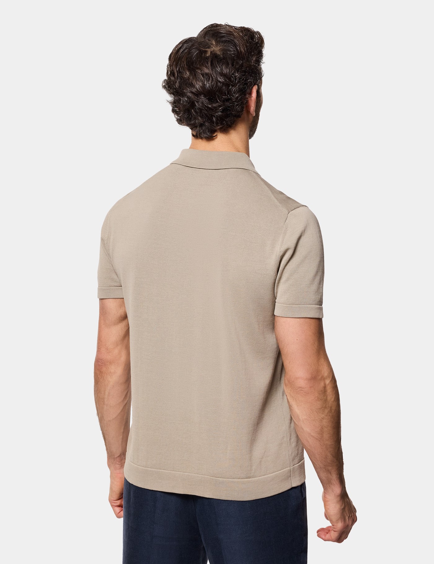 Hawes & Curtis Taupe Premium Button Through Knitted Polo Shirt Size: Large image 4