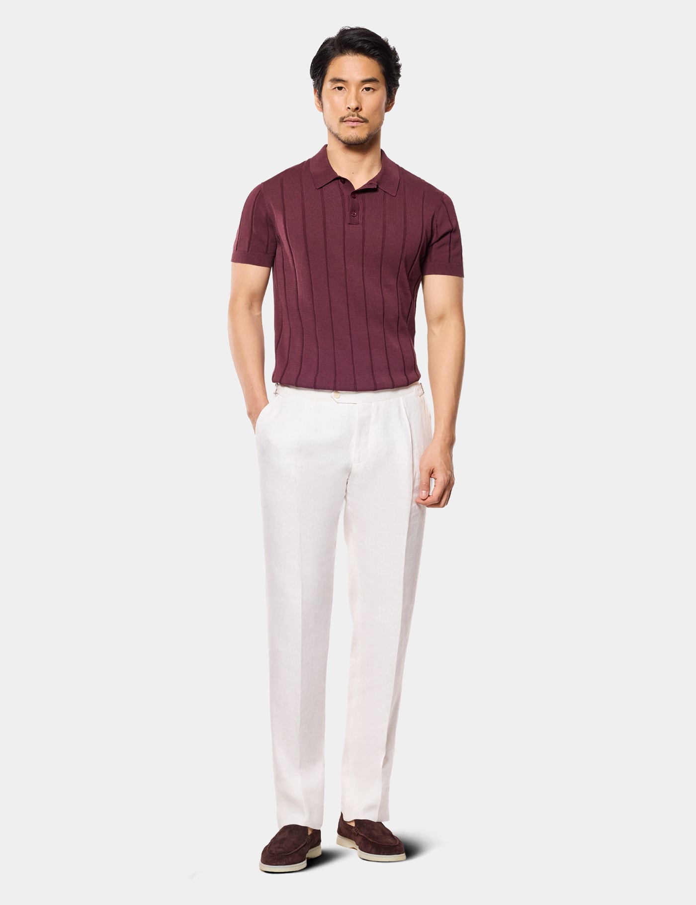 Hawes & Curtis Claret Premium Knitted Rib Polo Shirt Size: XL image 2